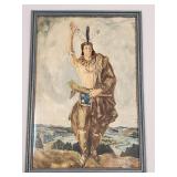 Vintage Chief Pontiac poster- framed 48'x 33' OD