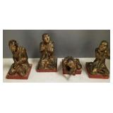 4 antique carved & gilt wood temple figures-
