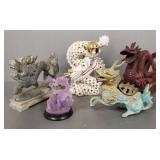5 dragon figures incl carved stone, metal, etc-