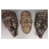 3 Lg carved African wood masks- 15'H largest