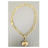 10K gold chain link bracelet with 14K puffy heart