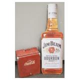 2 advertising items: metal Coke cooler 19'T &