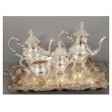 4 pc silverplate tea set w/ ornate handled tray-