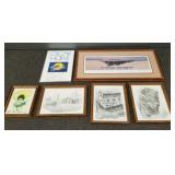 6 pcs Western themed, etc. framed art incl. signed