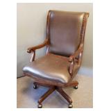 Antique style upholstered office chair w/ arms: