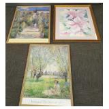 3 Lg framed art pieces: signed Michon floral