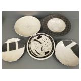 5 pieces signed artisan pottery, etc. plates &