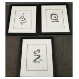 3 pencil signed & stamped framed artworks- 27'H