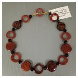 Carnelian, agate & onyx artisan necklace- 22'L