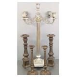 5 large cast iron & silverplate candlesticks-