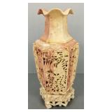 Asian ornately carved stone vase w/ dragons &