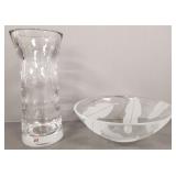 2 large pieces Orrefors crystal: 12'H vase &
