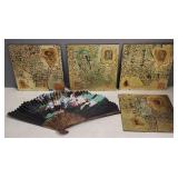 5 Asian items with inscriptions: hand painted