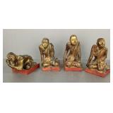 4 antique carved & gilt wood temple figures-