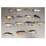 15 vintage fishing lures: 4 1/2' largest