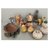 Gp ethnic pottery, wood, etc items incl signed