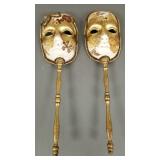 2 La Venexiana artisan gilt masks with wooden