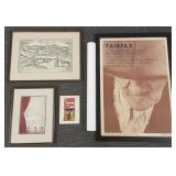 5 works on paper incl poster, map, unframed deer