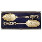 Pair Victorian silverplate 9' owl motif spoons in