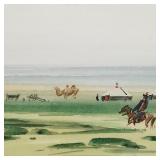 Sm. signed watercolor: desert scene w/ camels-