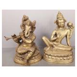2 brass deity figures- 12' tallest