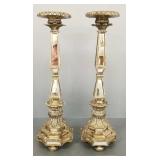 Lg mirrored metal candlesticks- 22 1/2'H