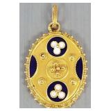 18k gold & enamel pendant- 4.4g, 1 1/4'L w/