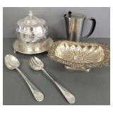 Group silverplate, etc incl bisket barrel,