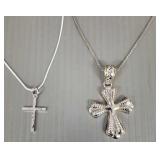 2 sterling silver cross necklaces- 22.7g total,