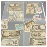 Collection WWII occupation currency & 2 duck