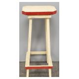 Folk art red & white painted stand- 33'H