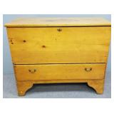 Antique pine blanket chest with drawer- 32'H 39'W