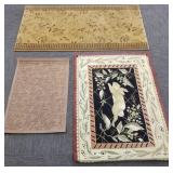 3 rugs/ mats incl hooked rabbit motif rug- 5' x
