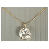 14K gold & 10mm clear stone pendant necklace-