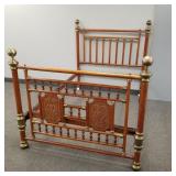 Antique wood & brass bed w/ rails- 57 1/2'H