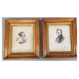 Pr antique birdseye maple framed prints of