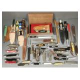 Gp of over 40 folding, etc. knives incl 12' stag