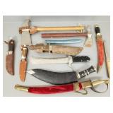 11 asst. knives, short sword, axes incl. stag