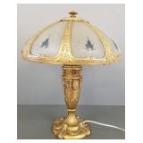 Antique reverse painted frosted glass table lamp-