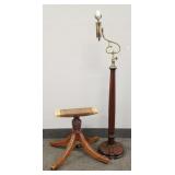 Antique style wood/ brass floor lamp & a carved