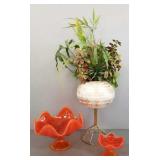 3 pcs mid-century glass & pottery- 12'H tallest