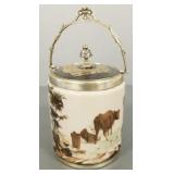 Antique Victorian glass & silverplate biscuit jar