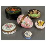 6 enameled, etc miniature trinket boxes incl