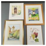 4 Louise Craigmile signed watercolors incl French