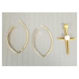 2 pcs tested 14K gold items: pearl cross/pendant