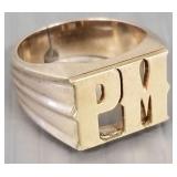 Tested 10K gold initial ring- 10.9g; size 9 1/4