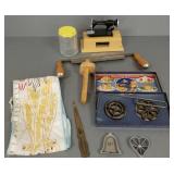 Gp incl Griswold patty mold, tea jar, draw shave,