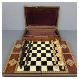 Early lap desk (some as seen) & fancy chess set in