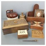 Group woodware & crock jug: 4 boxes incl 8' x