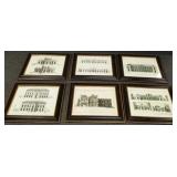 6 framed French architectural reprints- 22'H 28'W